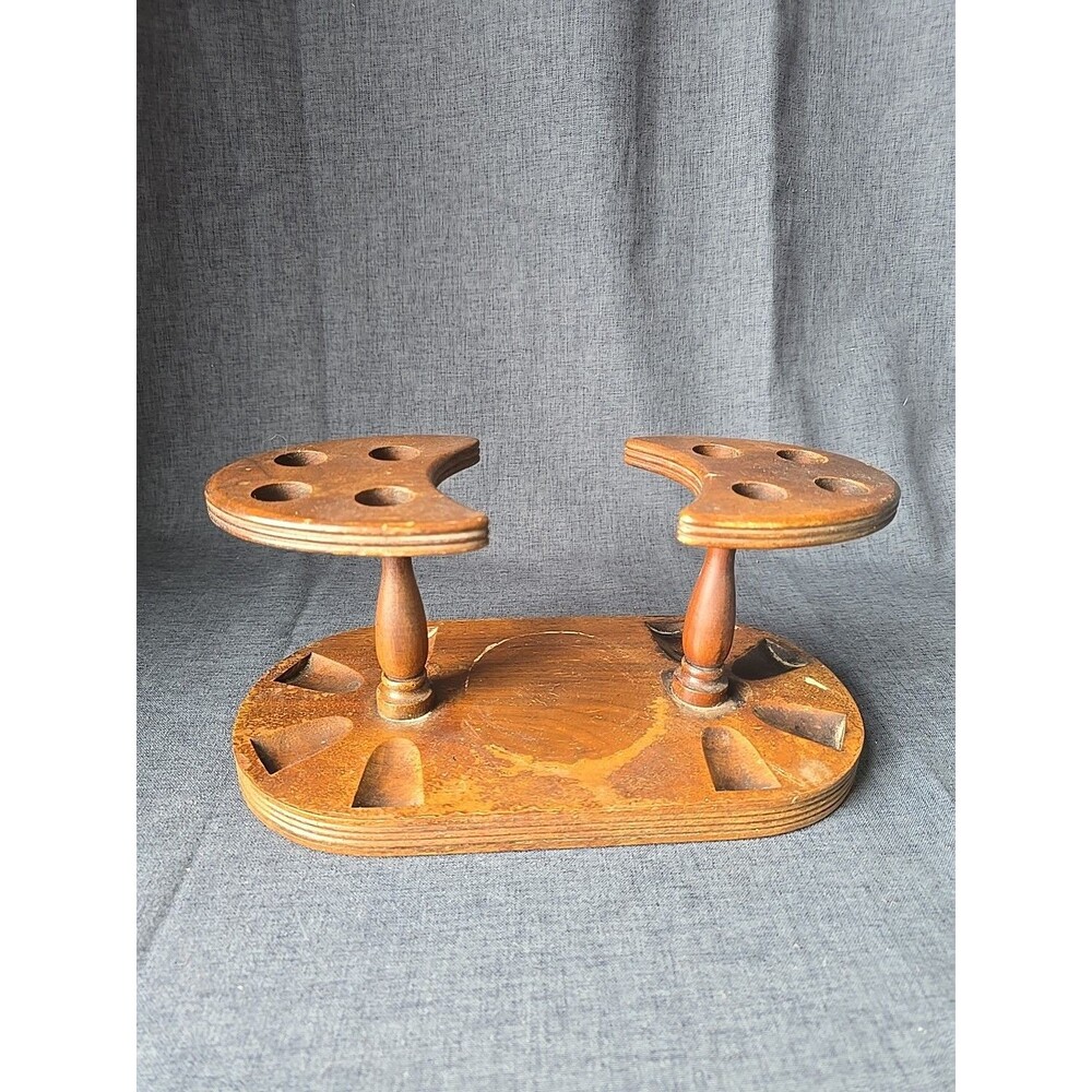 Vintage Duk-it Genuine Walnut 8 Tobacco Cigar Pipe Stand Man Cave Smoking Decor
